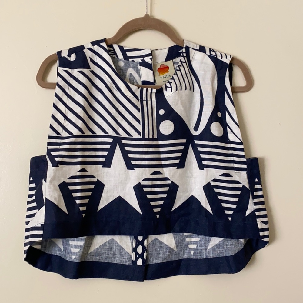 Blue and white Farm Rio crop top
